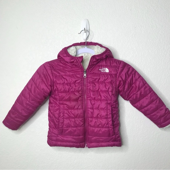 THE NORTH FACE Mossbud Swirl Reversible Hooded Puffer Jacket Dark Pink - Picture 2 of 15